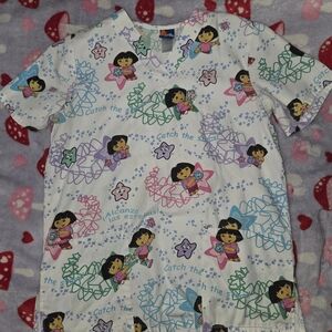 Kids Dora-The-Explorer White Pajama Top with Multicolor Stars